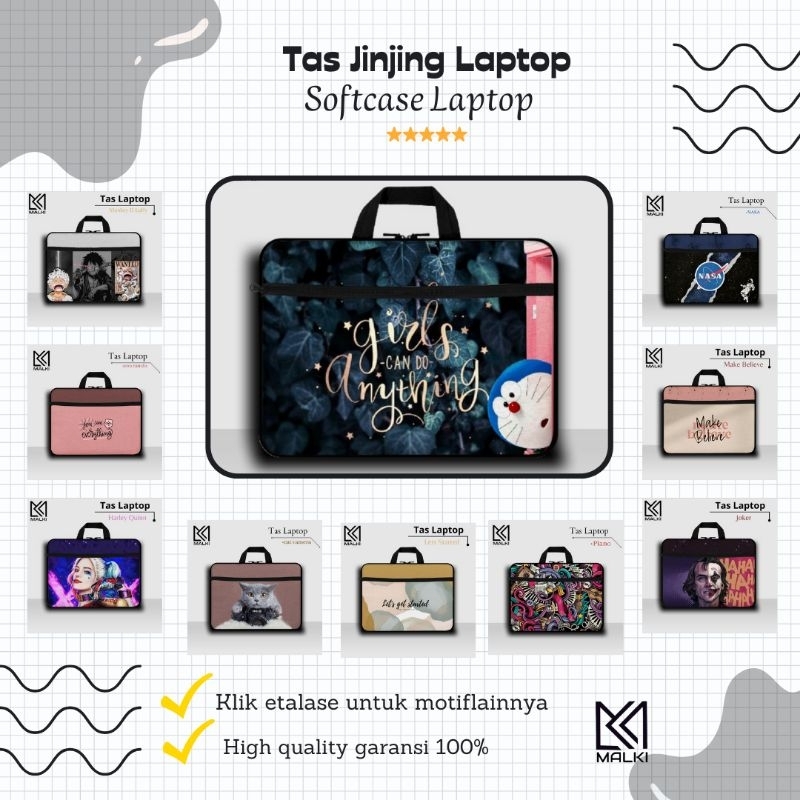 Malki.ID Softcase กระเป๋าแล็ปท็อป ขนาด 12 13 14 15 นิ้ว / กระเป๋าแล็ปท็อปพร้อมคําคมตัวละครสุนทรียศาสตร์ที่ไม่ซ้ํากัน Motif / หนากันน้ําแล็ปท็อป / โน๊ตบุ๊ค Macbook Asus HP Lenovo Acer Samsung Portable Premium quality Handbag