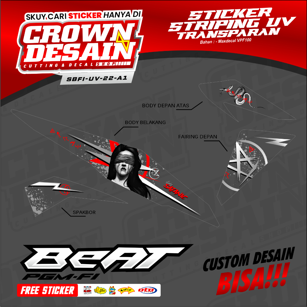 Beat FI Striping with Viral Lady Satanic Motif - UV Beat PGM FI Striping Stickers, Lady Satanic Vari