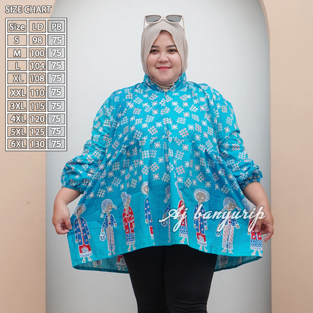 KATUN (Aj Banyurip) เสื้อบาติกจัมโบ้ลาย Mbok Rondo Cotton ล่าสุด LD 130cm น้ําหนักสูงสุด 115KG