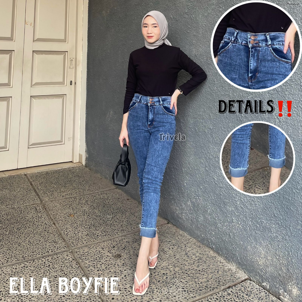 Trivela - Ella Stretch Roll Up Boyfriend Jeans - Stretch Boyfriend Roll Up