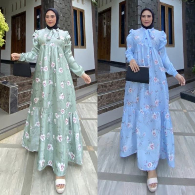 Gamis SHIMMER SILK FLOWER STRAP MOTIF