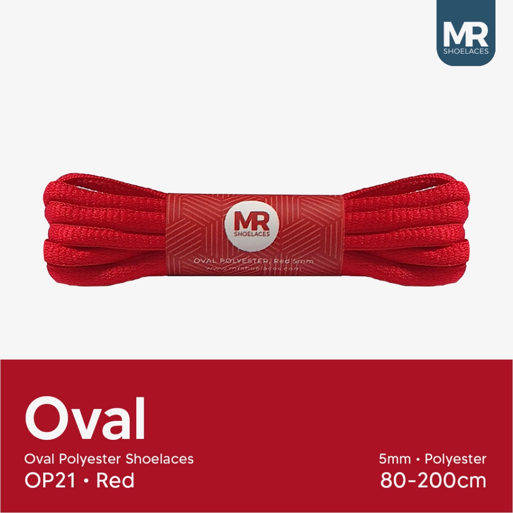 MERAH MR Shoelaces OP21 สีแดง (สีแดง) เชือกผูกรองเท้าโพลีเอสเตอร์รูปไข่ 5 มม.-สายยาว 80 ซม. 90 ซม. 100 ซม. 120/130/150/180/200 ซม.สําหรับกีฬารองเท้าผ้าใบ - เชือกผูกรองเท้าพรีเมี่ยม