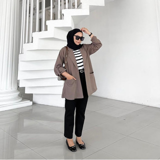 VINTAGE BLAZER Cardigan Outer Baju Luar motif Polos Kekinian Busui Kancing Depan