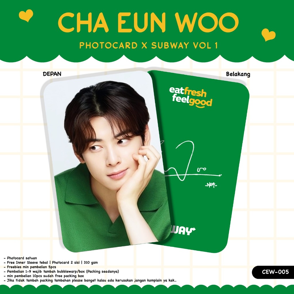 Photocard CHA EUN WOO X SUBWAY VOL 1 PHOTCARD CHA EUN WOO GLOSSY ล่าสุด