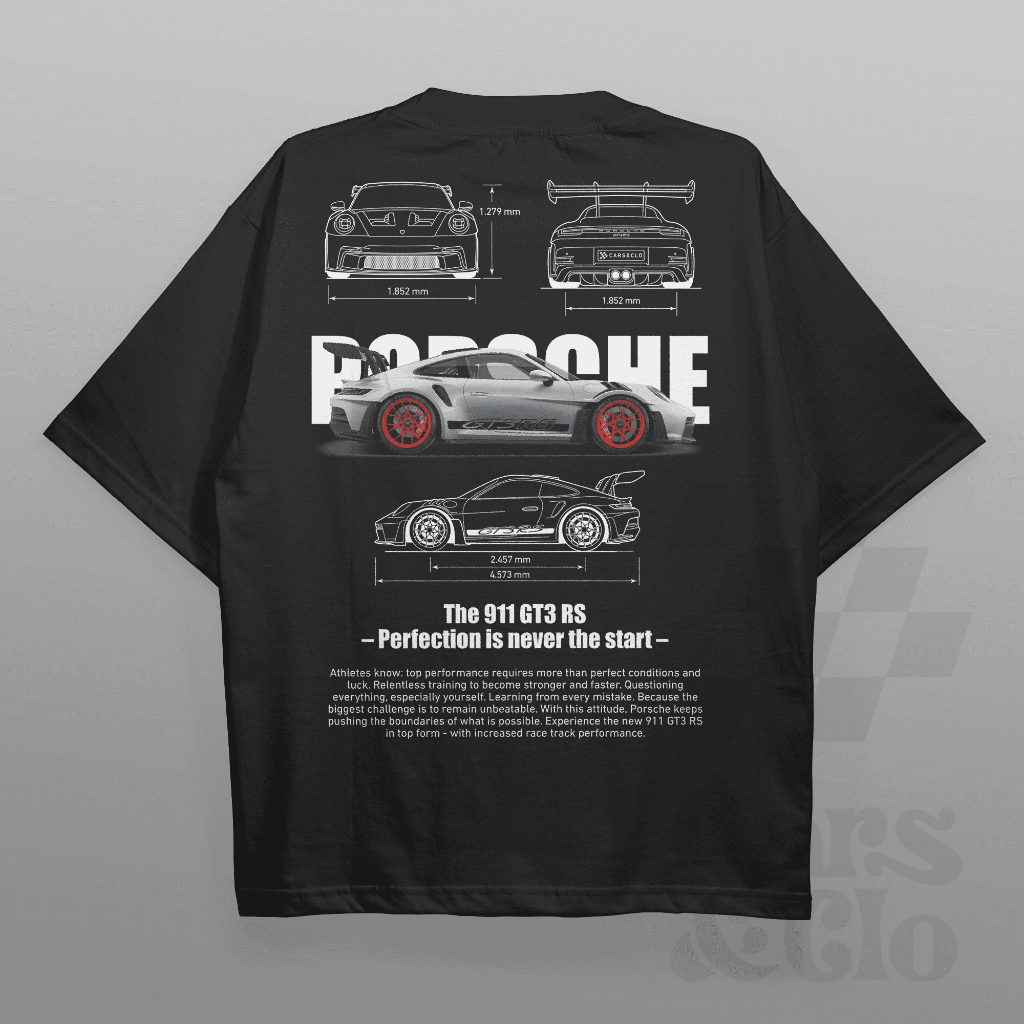 Cars and Clo - Oversize Black - เสื้อยืด Porsche 911 GT3 RS Blueprint