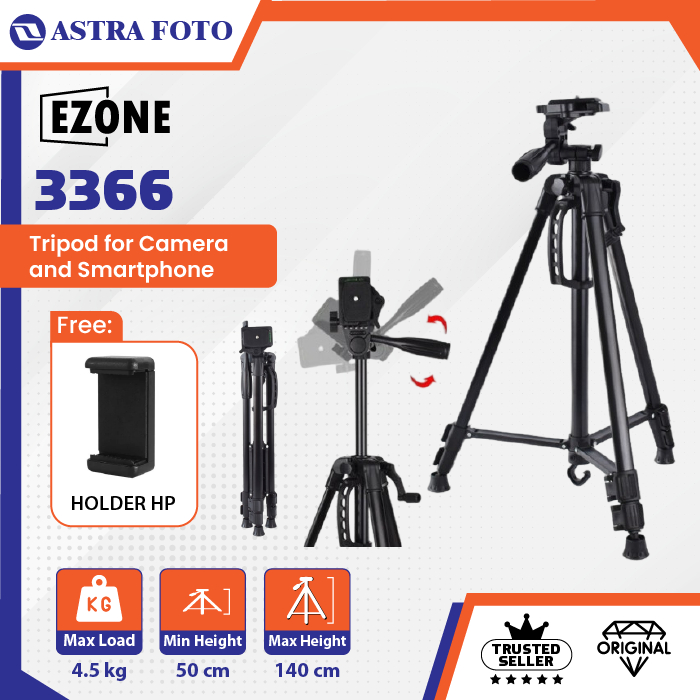 HP EZONE 3366 ขาตั้งกล้อง DSLR Mirrorless สําหรับสมาร์ทโฟน + ที่ยึด - สีดํา