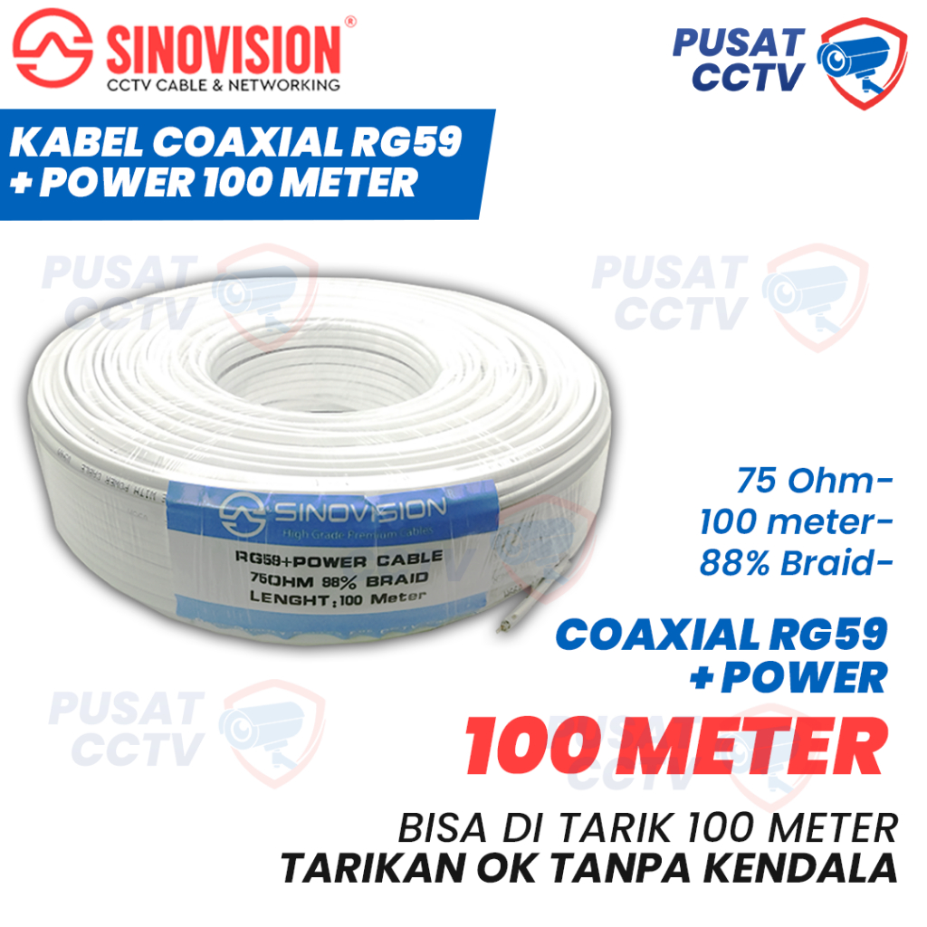 Sinovision RG59 CCTV Coaxial Cable 100 เมตร, 50 เมตร, 25 เมตร, RG59 Coaxial CCTV Cable 100 เมตร