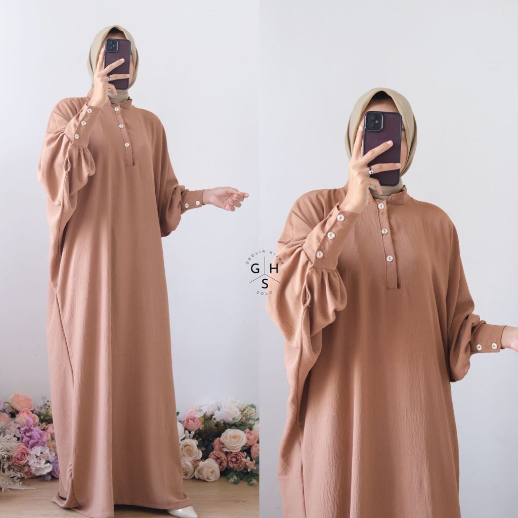 NILAM GAMIS DRESS KAFTAN WOMENS TOP ABAYA CRINKLE AIRFLOW PREMIUM (KJI) Grossirahijabsolo