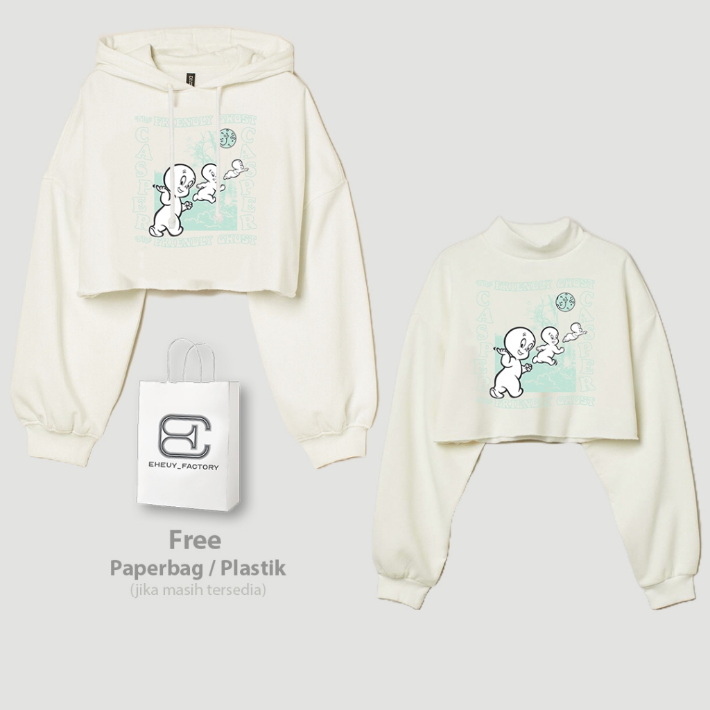 Crop Sweater HM Casper Broken White Hoodie Crop Women Soft Cream