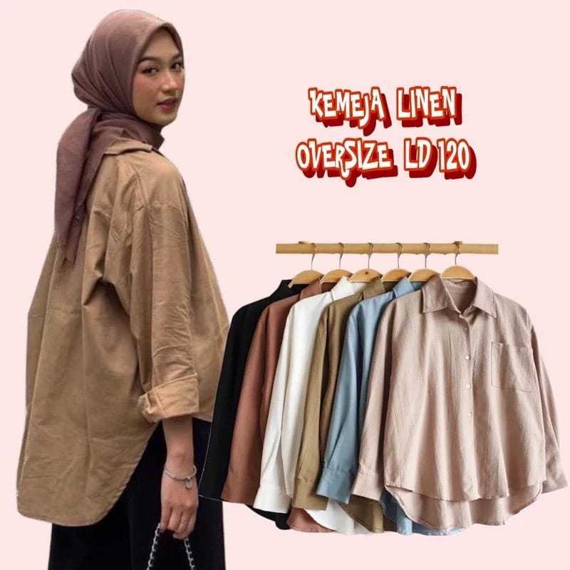 ล่าสุดขนาดใหญ่ LINEN เสื้อผู้หญิง / Olivia SHIRT LINEN SHIRT OVERSIZE SHIRT OVERSIZE KEMEJA POLOS PO