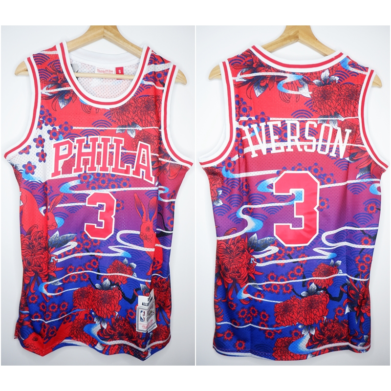 MERAH NBA CLASSIC HWC YOTR PHILA 3 ALLENIVERSON BASKETBALL JERSEY RED MITCHELL&NESS