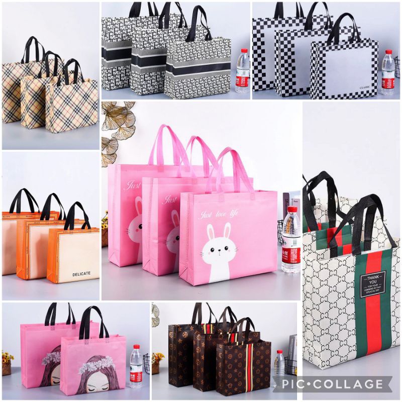BLANJA.ids SPUNBOND SHOPPING BAG/ขนาดใหญ่ 32 x 40-43cm / LV BLUEBERRY FLOWER | HAMPERS BAGS NON-WOVE