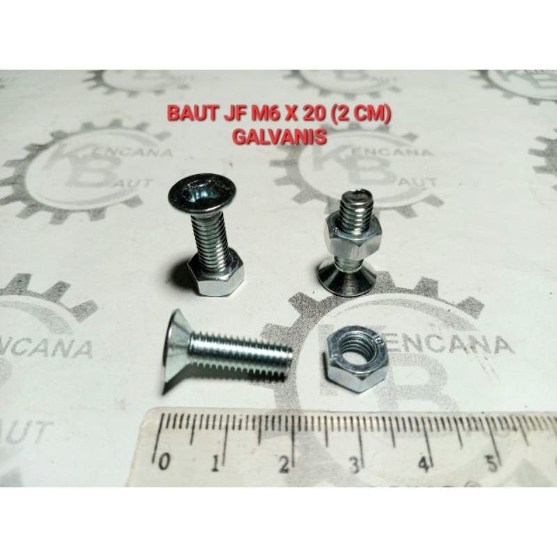 10 ชิ้น JF M6 X 20 GALVANIZED BOLT NUT PLUS SCREWDRIVER WRENCH 2 ซม.