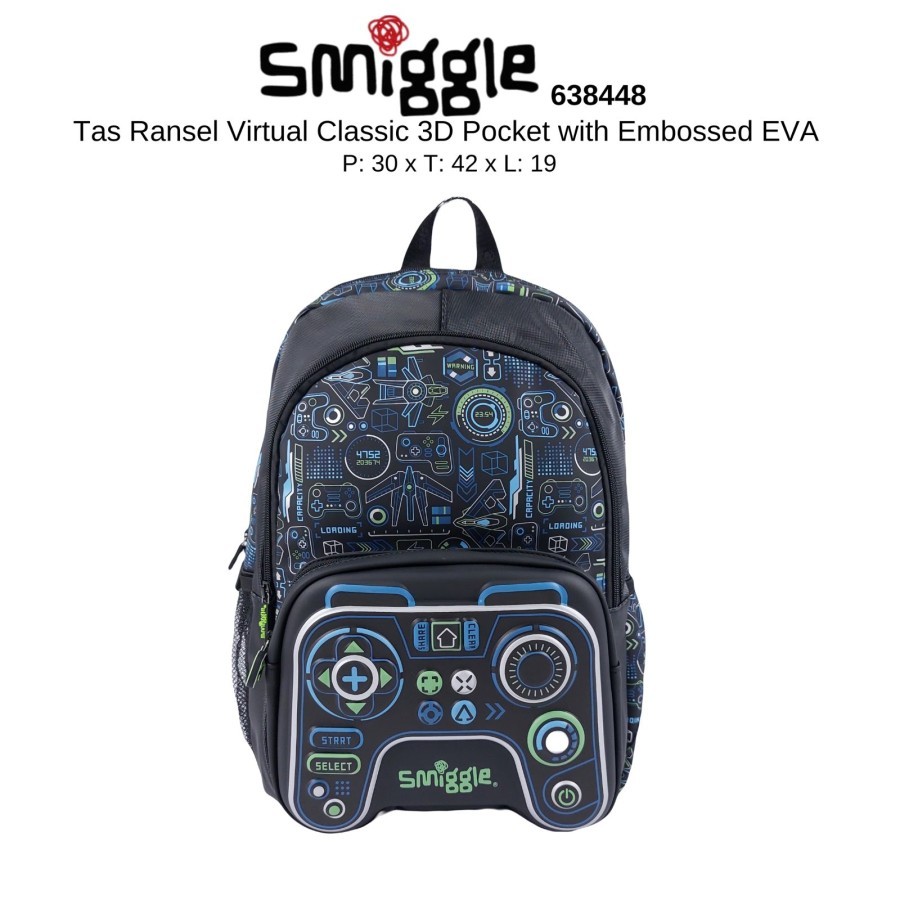 Smiggle School Bag Cowo Virtual Classic Backpack สีดํา