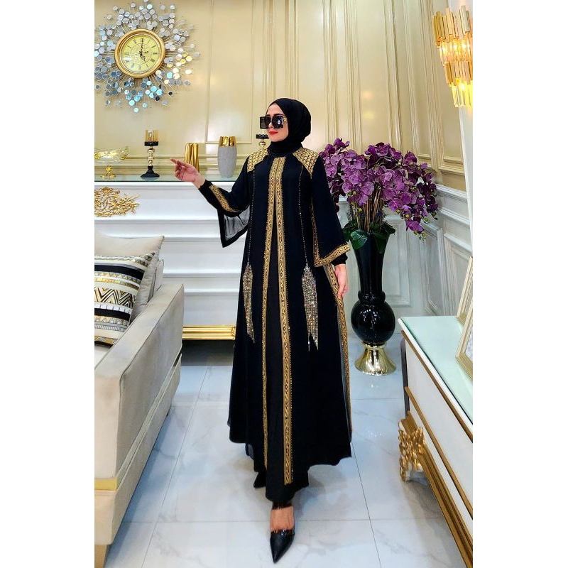 TURKEY ABAYA GAMIS EMBROIDERED SEQUENCE VIVIAN CAPE SLEEVES