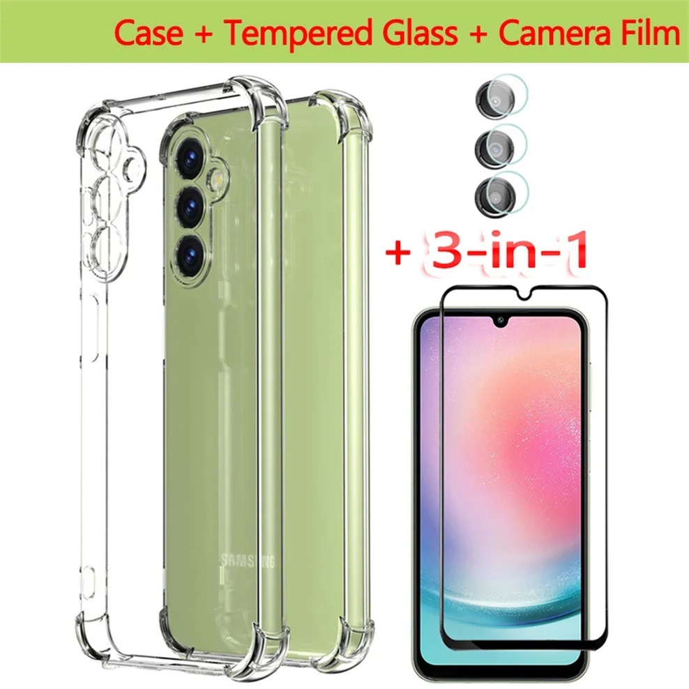 Samsung M23 A23 A04S Case 3IN1 PACKAGE Clear Case กระจกนิรภัยกล้องเลนส์ปลอก Hp Samsung M23 A23 A04S