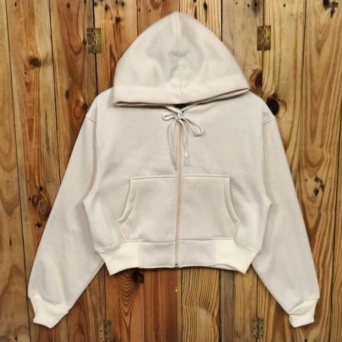 ผู้หญิง ZIPPER CROP HOODIE ZIPPER PREMIUM PLAIN