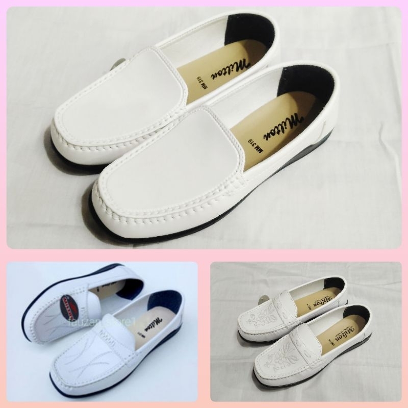 รองเท้าทํางานรองเท้าหนังสังเคราะห์สีขาว Milton