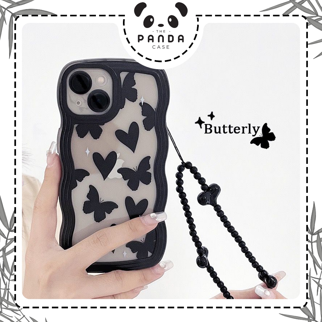 Gantungan [TPC] ผีเสื้อสีดําพร้อมที่แขวนเคสน่ารักเกาหลีเคสโทรศัพท์น่ารัก IPHONE 7 8 PLUS X XS MAX XR 11 12 13 14 15 PLUS PRO MAX - IP121