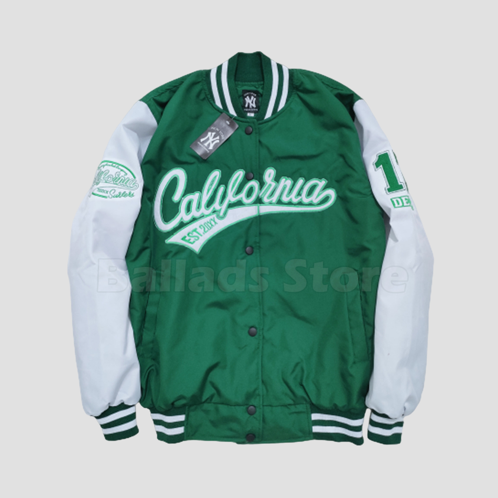 Hijau Varsity JACKET ผู้ชายผู้หญิง CALIFORNIA - TEXT GREEN LEAF FULLTAG MIRROR BOMBERVARSITY JACKET