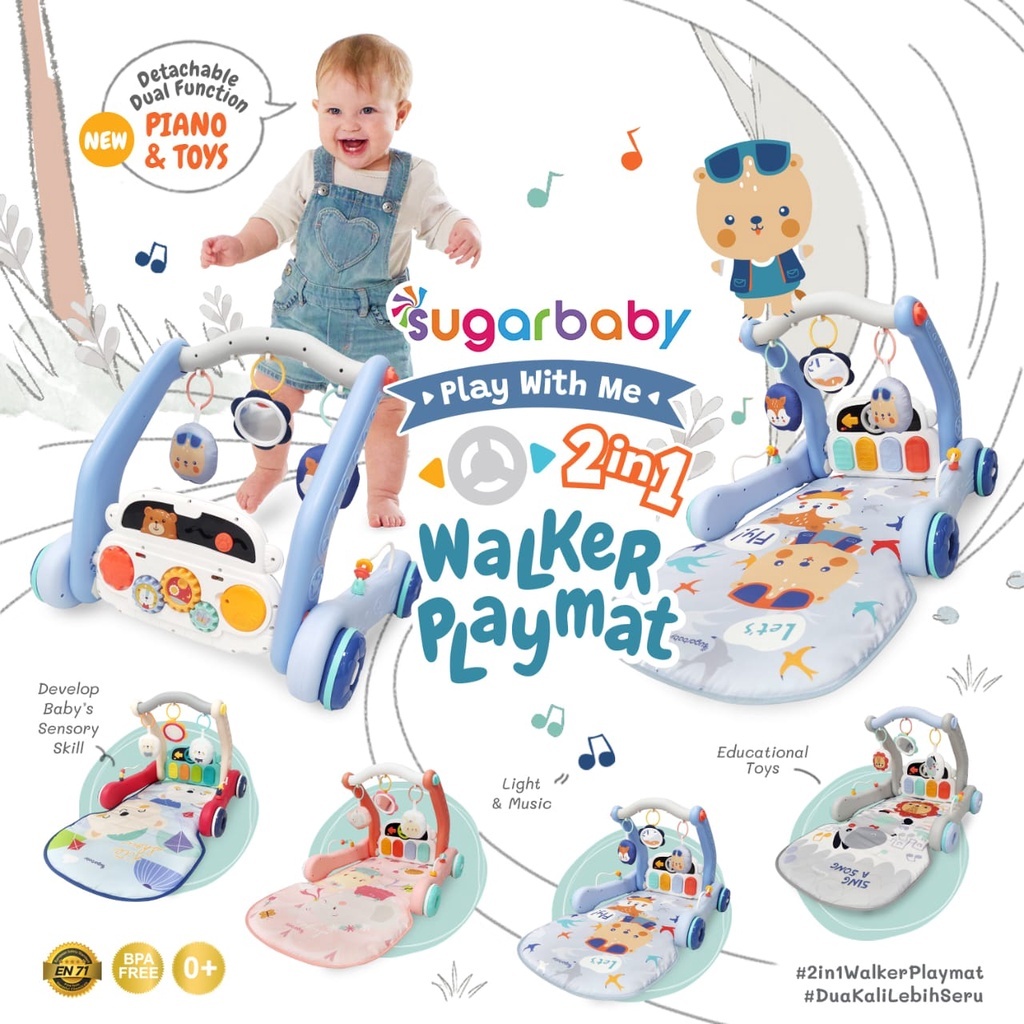 Sugar Baby Play with Me 2in1 Baby Walker & Playmat