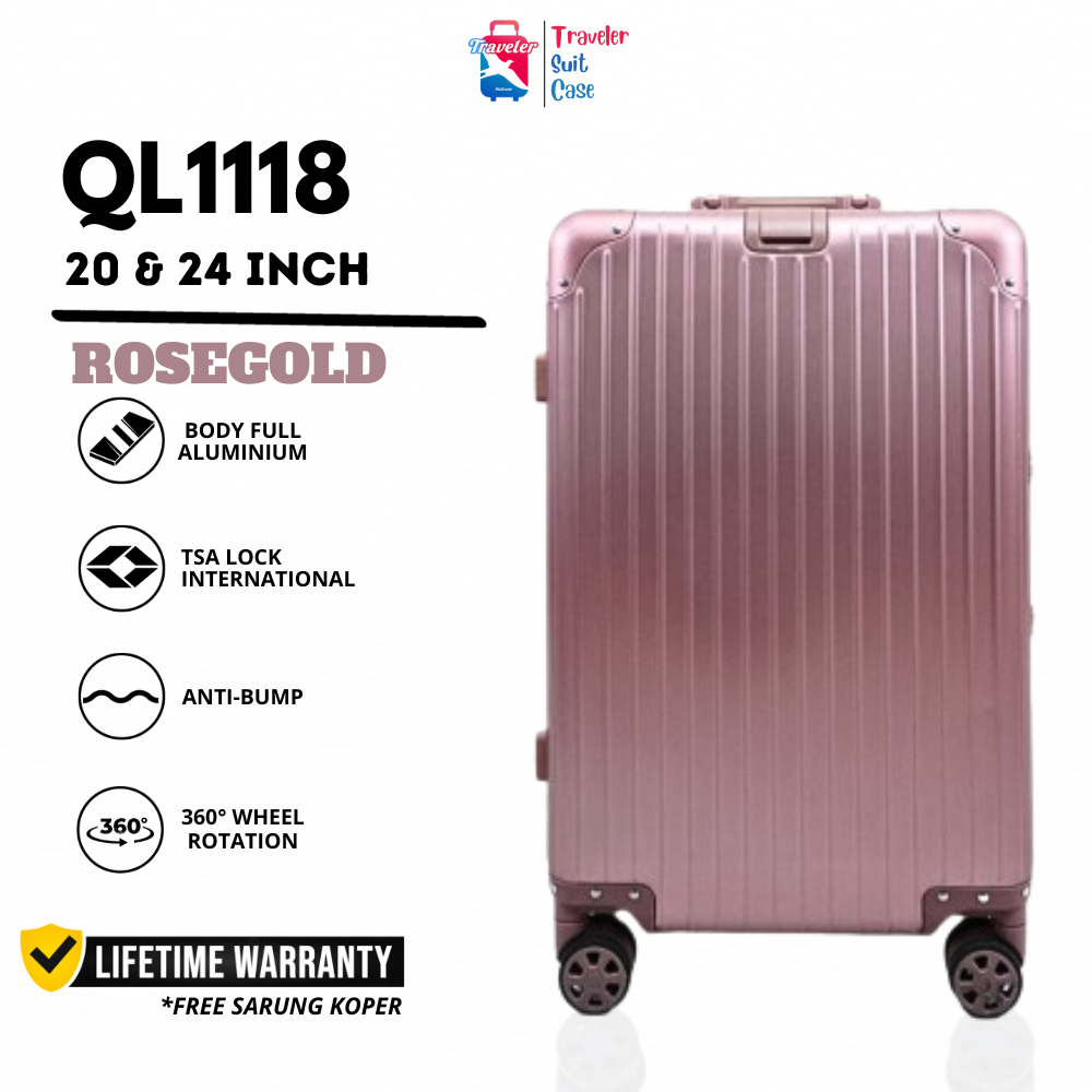 Ql1118 - Sultan 20 &amp; 24 นิ้ว กระเป๋าเดินทางอลูมิเนียม กันแตก กันน้ํา 4 ล้อ - ROSEGOLD