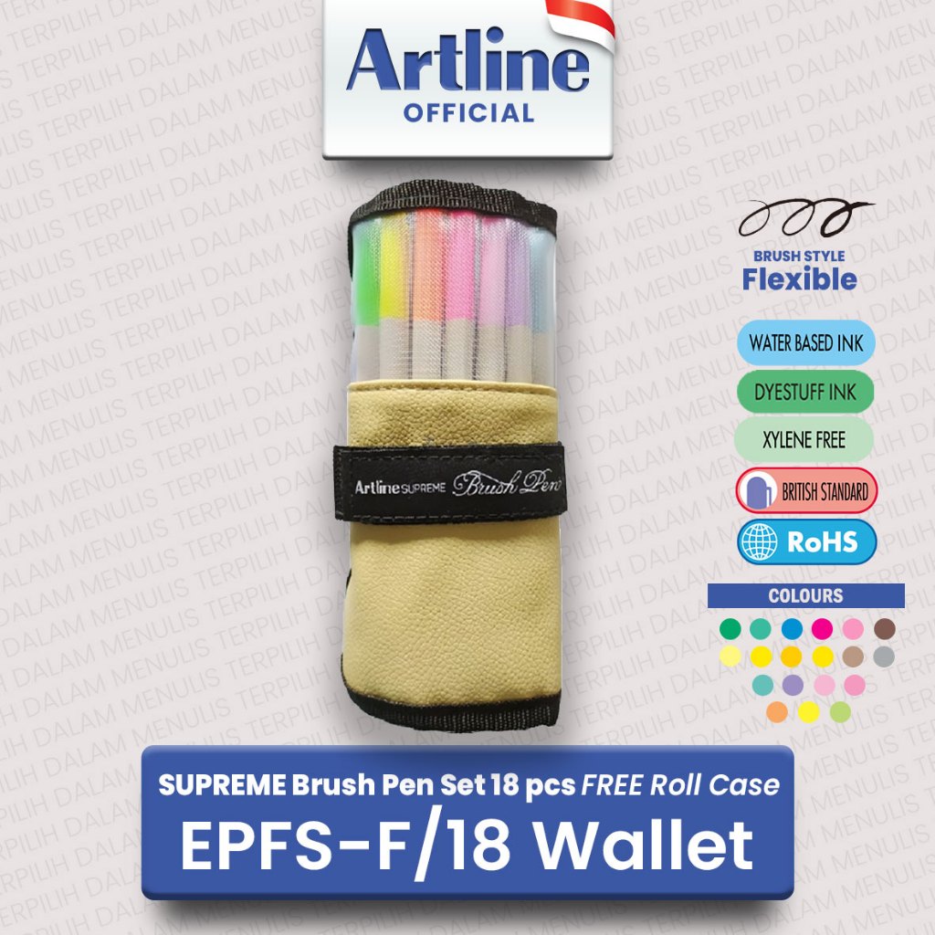 ARTLINE Supreme Brush Pen Set 18 ชิ้น ฟรี ROLL CASE EPFS-F/18PC