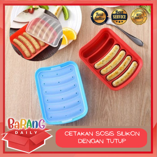 Cetakan Sosis Silikon Dengan Tutup Cetekan Nugget Naget Kukus Silikon Hotdog Kue Telur Puding Es Silikon DIY 6 Lubang Sausage Silicone Mold BPA