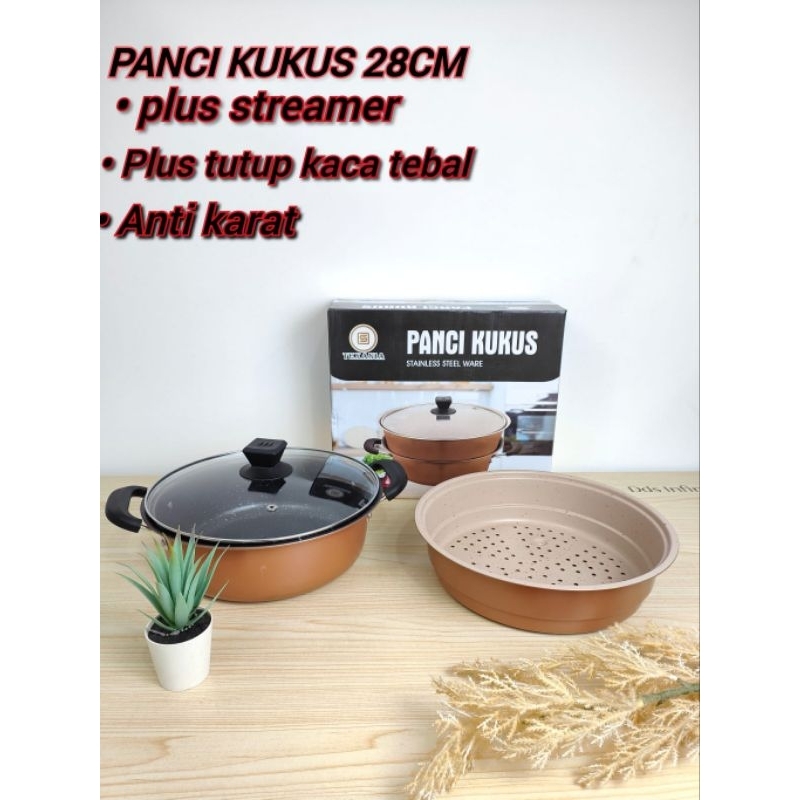 TEXANIA กระทะทอง streamer steamer Pan plus ฝาแก้ว 28cm