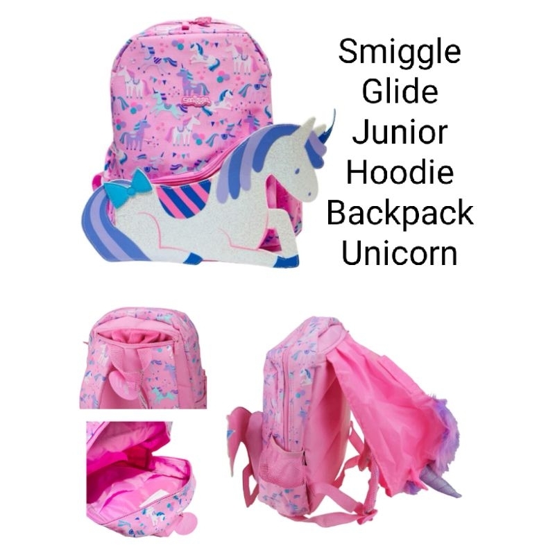 Smiggle Glide Junior Hoodie Backpack Unicorn - กระเป ๋ าเป ้ เด ็ กสีชมพูยูนิคอร ์ น
