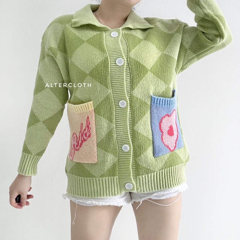 HIJAU KATUN Alter.cloth - DAHYE OVERSIZED CARDI | เสื้อโปโลแขนยาวผู้หญิง Premium Collar ถักนําเข้าผ้