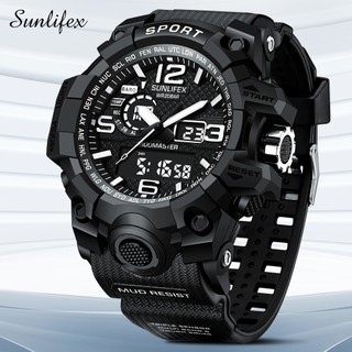 Sunlifex Jam Tangan Pria Digital Olahraga Kasual Tali Silikon Jam Tangan Cowok