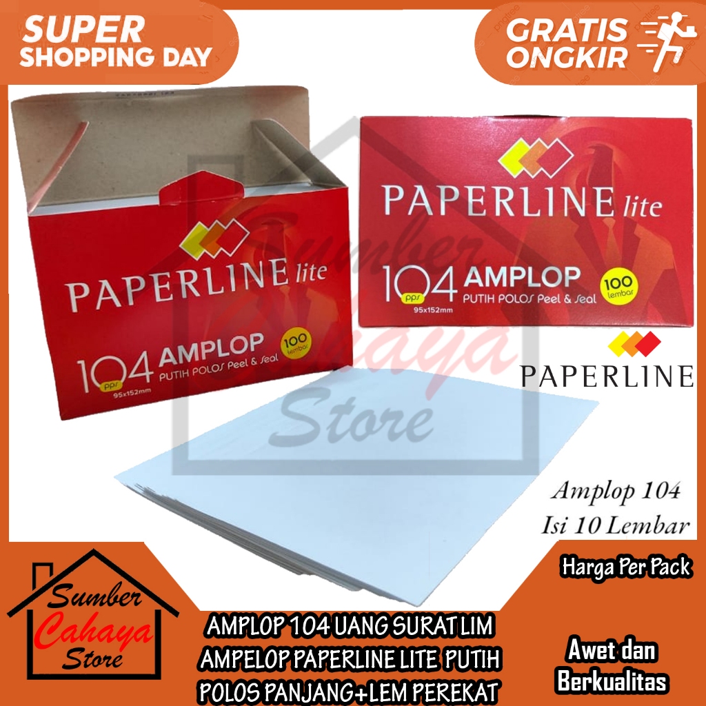 Paperline Lite Envelope 104 Pps Ampelop Money 1 กล่องธรรมดาสีขาวยาว Buklet + กาวกาวขนาด 95X152 มม.ธร