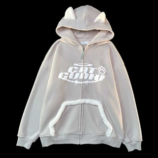 เสื้อกันหนาวมีฮู้ดซิปแมวขนาดใหญ่ของผู้หญิง แอล 130