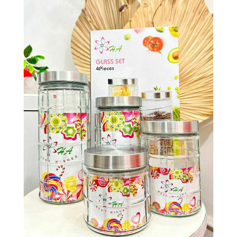 JUMBO DIAMOND GLASS JAR SET / 4PCS JUMBO HA CRYSTAL JAR / 4PCS glass CRYSTAL JAR SET / ชุดแก้ว JAR /