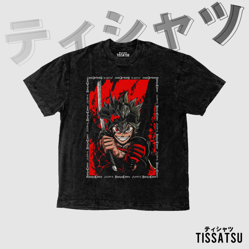 เสื้อยืด พิมพ์ลายอนิเมะ Tissatsu Kaos Black Clover Black Asta Oversize Stonewash Baju Over Size Washed BC-10