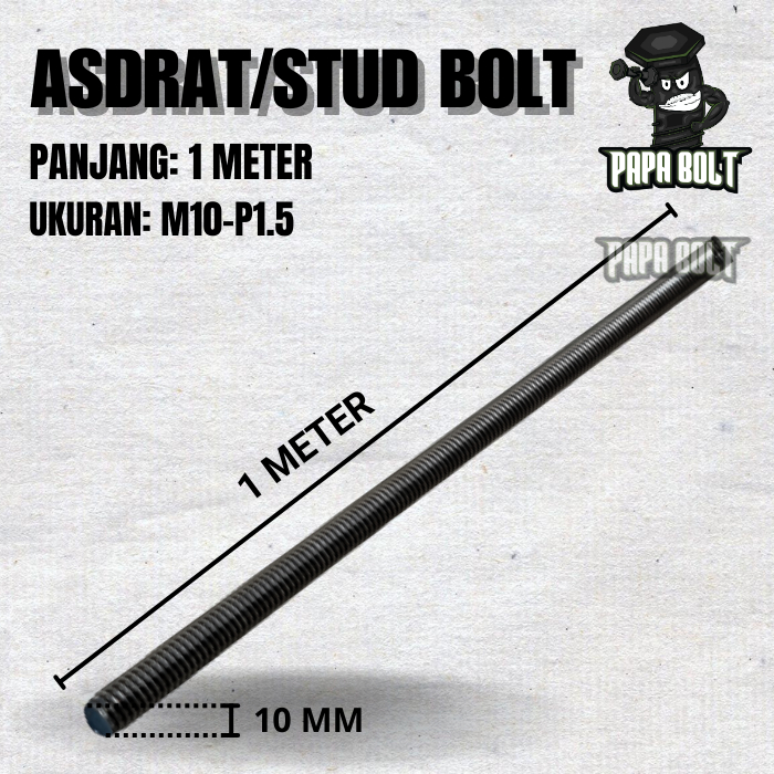 Black Asdrat / Stud Bolt Fulldrat M10 x 1 เมตร / ด้ายยาว 10MM