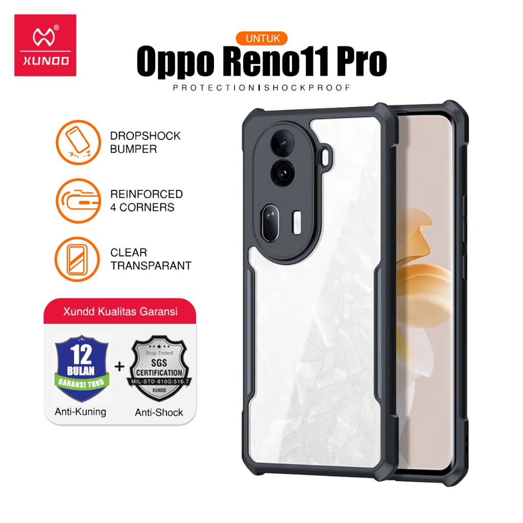 Xundd Case Oppo Reno11 Pro / Reno 11 Pro 6.7 นิ้วกันกระแทกฝาหลังโปร่งใสบาง / กรอบกันชน TPU แบบนุ่มกั