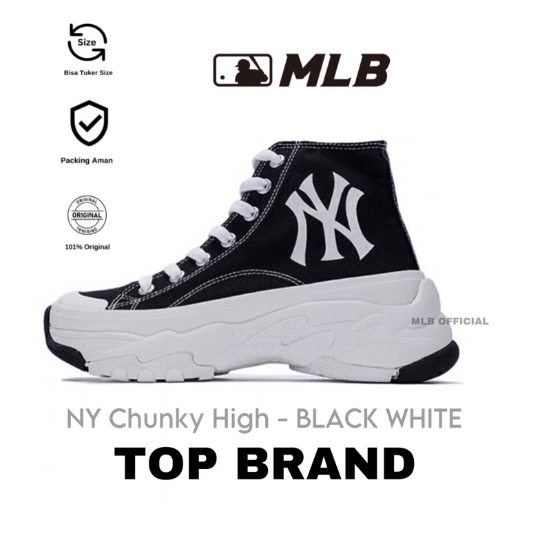 รองเท้าผ้าใบ Mlb NY Chunky High NY Yankees สีดํา สีขาว ของแท้