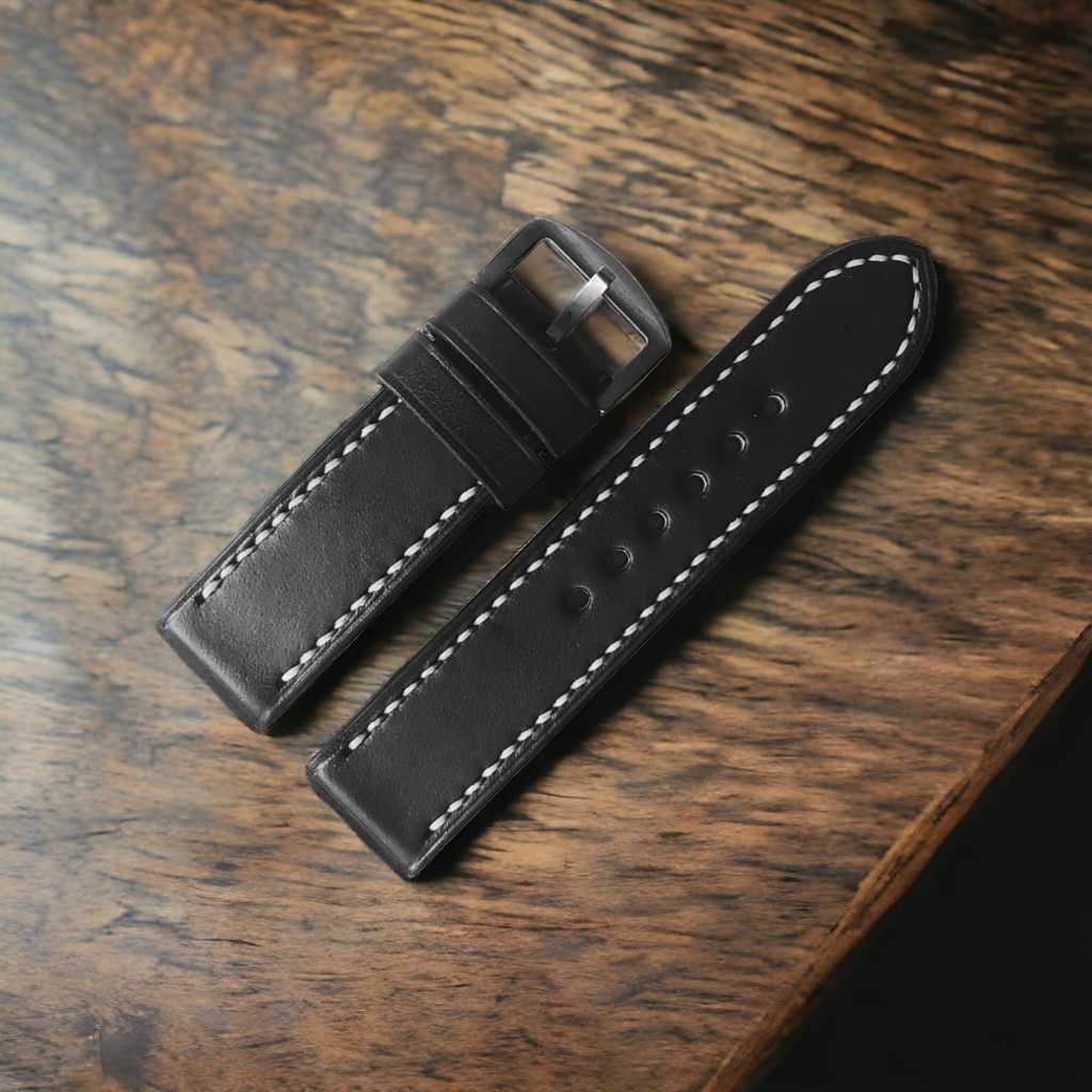 LEATHER WATCH STRAP / หนังสีดํา WATCH STRAP - CERVOS/WATCH STRAP/LEATER STRAP/BLACK WATCH STRAP