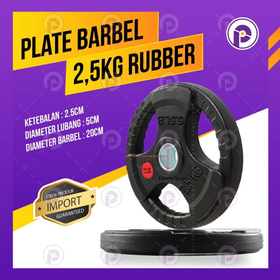 Plate Barbell 2.5KG Rubber Iron Weight Dumbell Rubber Plate Dambel 2.5 - เหล็ก