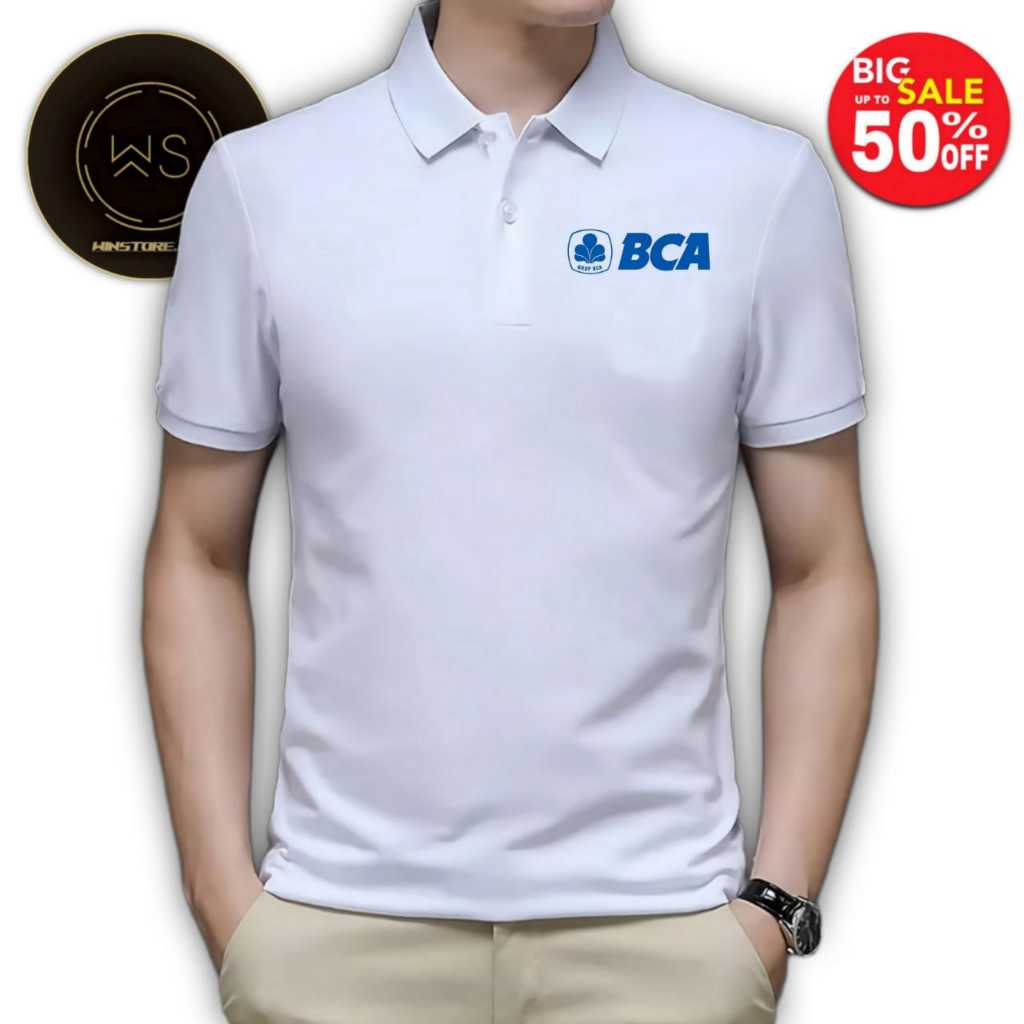 WINSTORE.ID15 Wangki Polo List เสื้อยืดสีพื้นพร้อม BCA LOGO Motif สําหรับผู้ชาย เรียบๆ ไซส์ M, L, XL