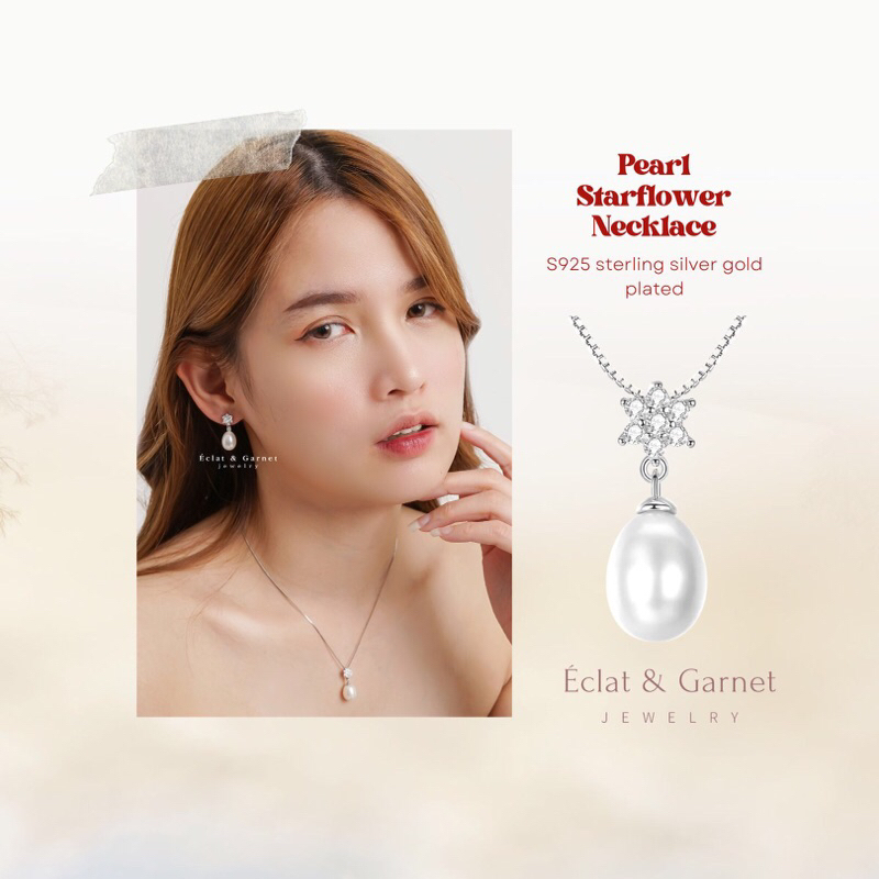 Éclat & Garnet - S925 PEARL STARFLOWER DROP NECKLACE LTE สร้อยคอผู้หญิงอุปกรณ์เสริม 925 เงินสเตอร์ลิ