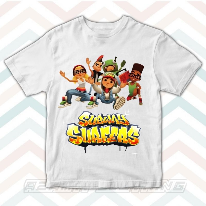 TSHIRT เสื้อยืดเสื้อผ้าเด็ก SUBWAY SURFERS เกม VIRAL CHILDRENS เกม SUBWAY BOYS GIRLS เสื้อผ้า