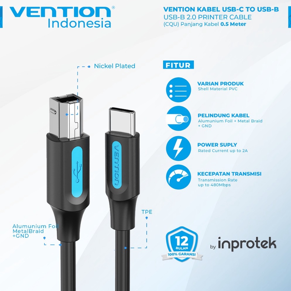 Vention เครื่องสแกนสายเคเบิลเครื่องพิมพ์ USBC เป็น USBB 2 สําหรับ Epson Canon