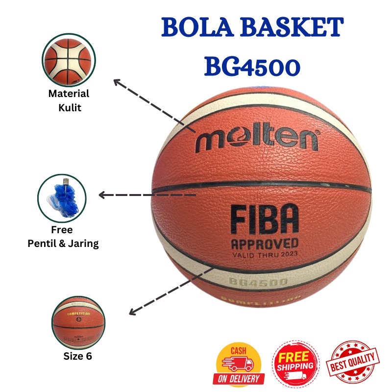 BG4500 LEATHER BASKETBALL / BG4500 BASKETBALL ฟรีวาล์วและNET