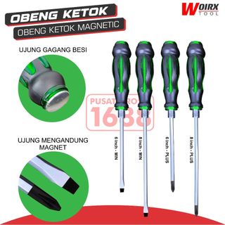 Obeng Ketok Plus Minus Magnet Fiber Karet 6 INCH 8 INCH