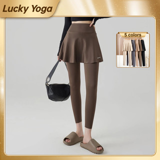 Lucky Ready Stock Muslimah celana kulot 2in1 Legging Celana Olahraga Wanita Rok Celana skirt Hijab Sport High Waist Polos Yoga Dua lapis gym tennis Running Celana panjang wanita kelas atas celana panjang yoga pants