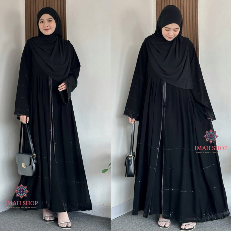 Gamis ตุรกี Abaya Haura Swarovski ดูไบซาอุดี Gamis ชุดมุสลิมพิเศษ Imah Shop ล่าสุดเสื้อผ้ามุสลิมขาย 857