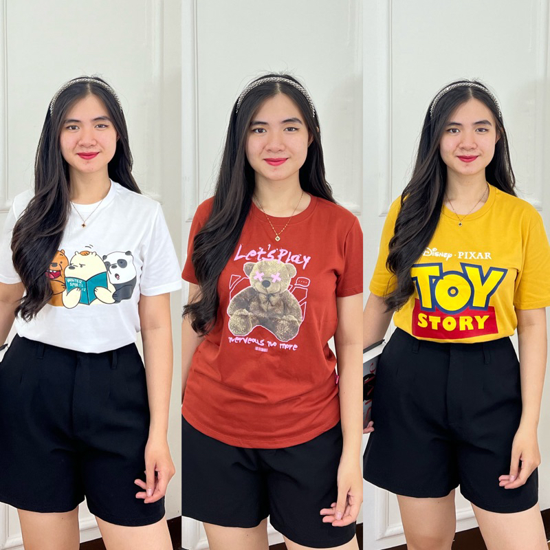 เสื้อยืดผู้หญิง 3 ชิ้น 100RB 888 - 47 || เสื้อยืดผ้าฝ้ายรวมสําหรับผู้หญิง || TOP ผ้าฝ้าย ONECK ธรรมด